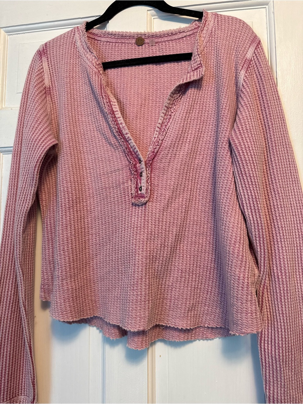 Free People Lavender Pink Waffle Knit Long Sleeve Henley - Picture 2 of 4